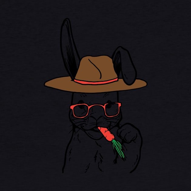 Rabbit Clipart Rabbit Line Art Bunny Wearing Glasses Hat and eating a Carrot by StacysCellar